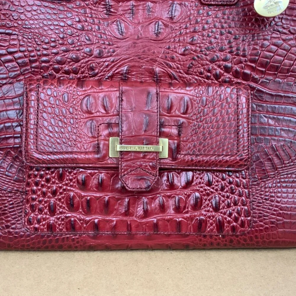Brahmin Kelsey Crocodile-Embossed Leather Carryall Tote in Cranberry Red - Picture 8 of 16
